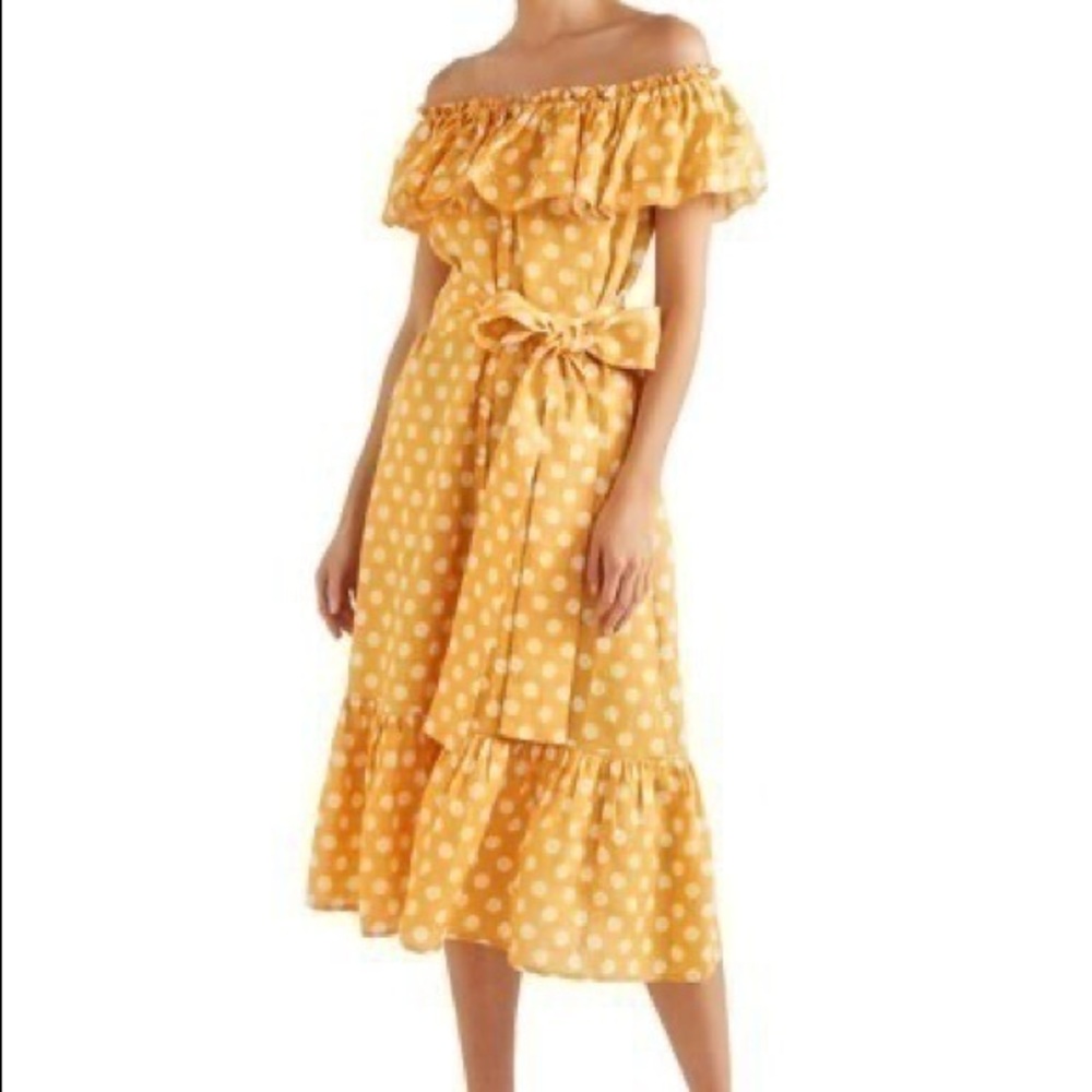 Lisa Marie Fernandez Linen Polka Dot Midi Length Dress Size 2
